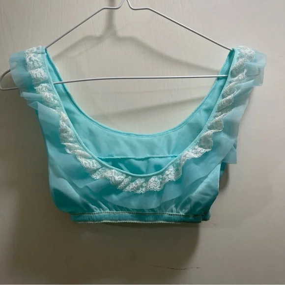 Vintage 60s short n Sweet 2 pc. Over Robe and bralette Rare sheer lace ties S/M